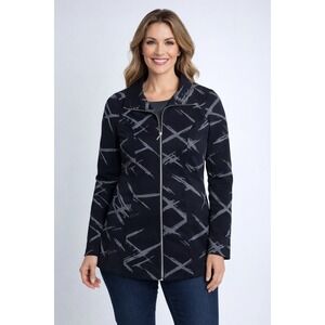 Liv by Habitat Clothes Boutique Black Grey Abstract Print Zip Jacket Womens XL